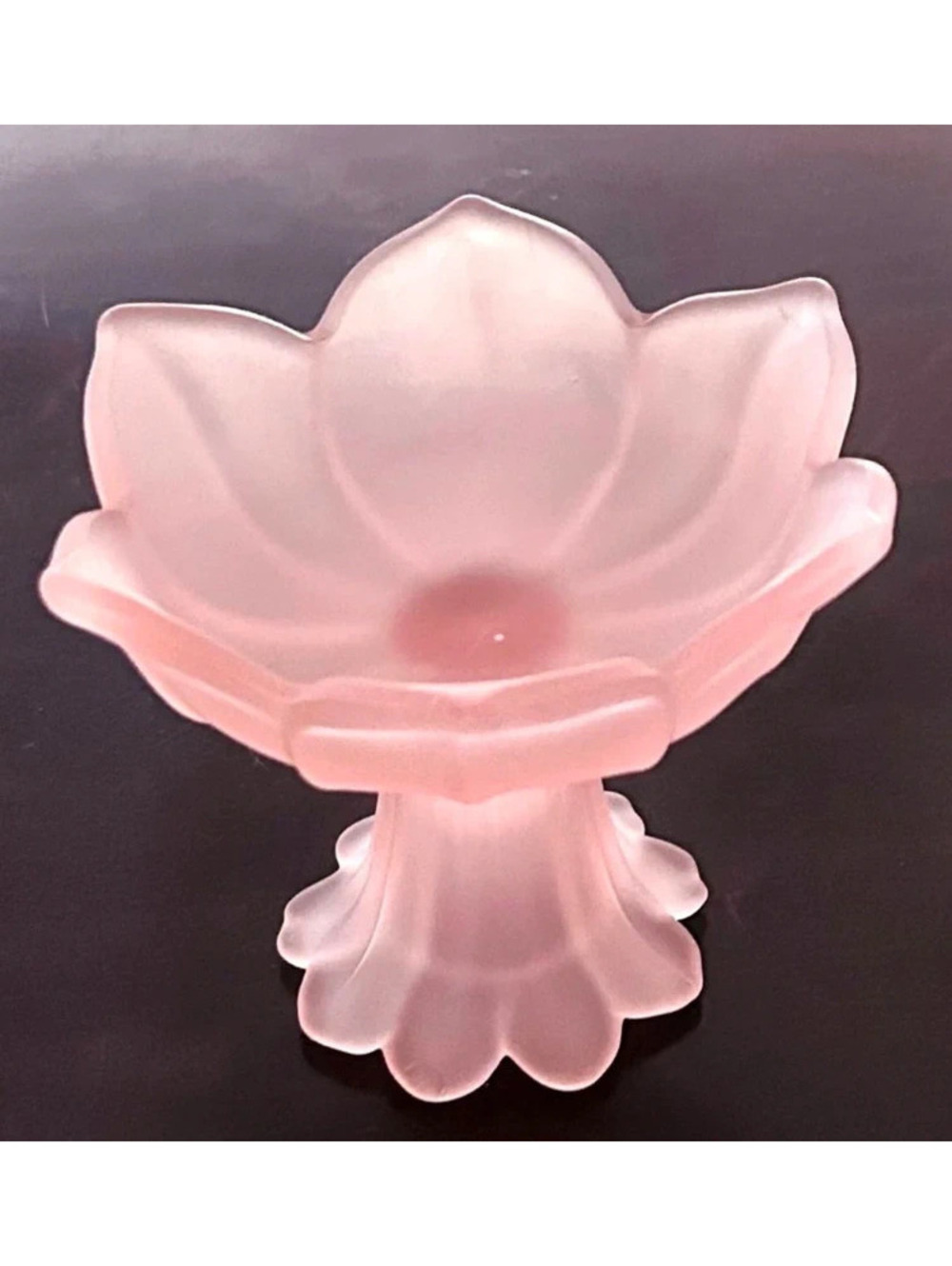 Vintage Westmoreland Pink Frosted Glass Lotus Pedestal Bowl